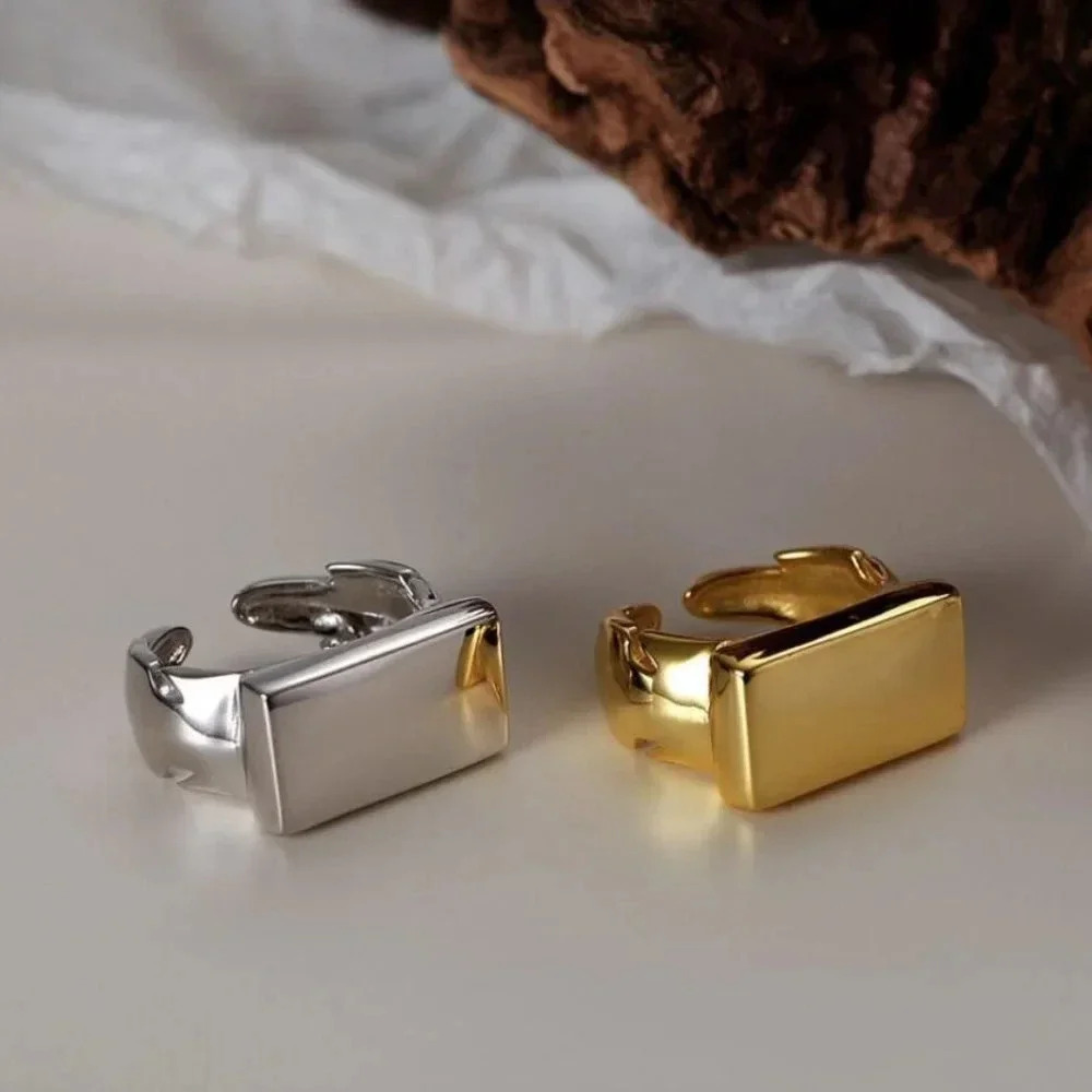 925 Sterling Silver Chunky Bar Ring Statement Thick Rectangle Geometric Ring